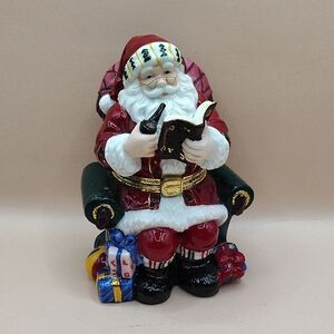 Vintage Porcelain Hinged Keepsake Decorative Santa Trinket Box Christmas Holiday
